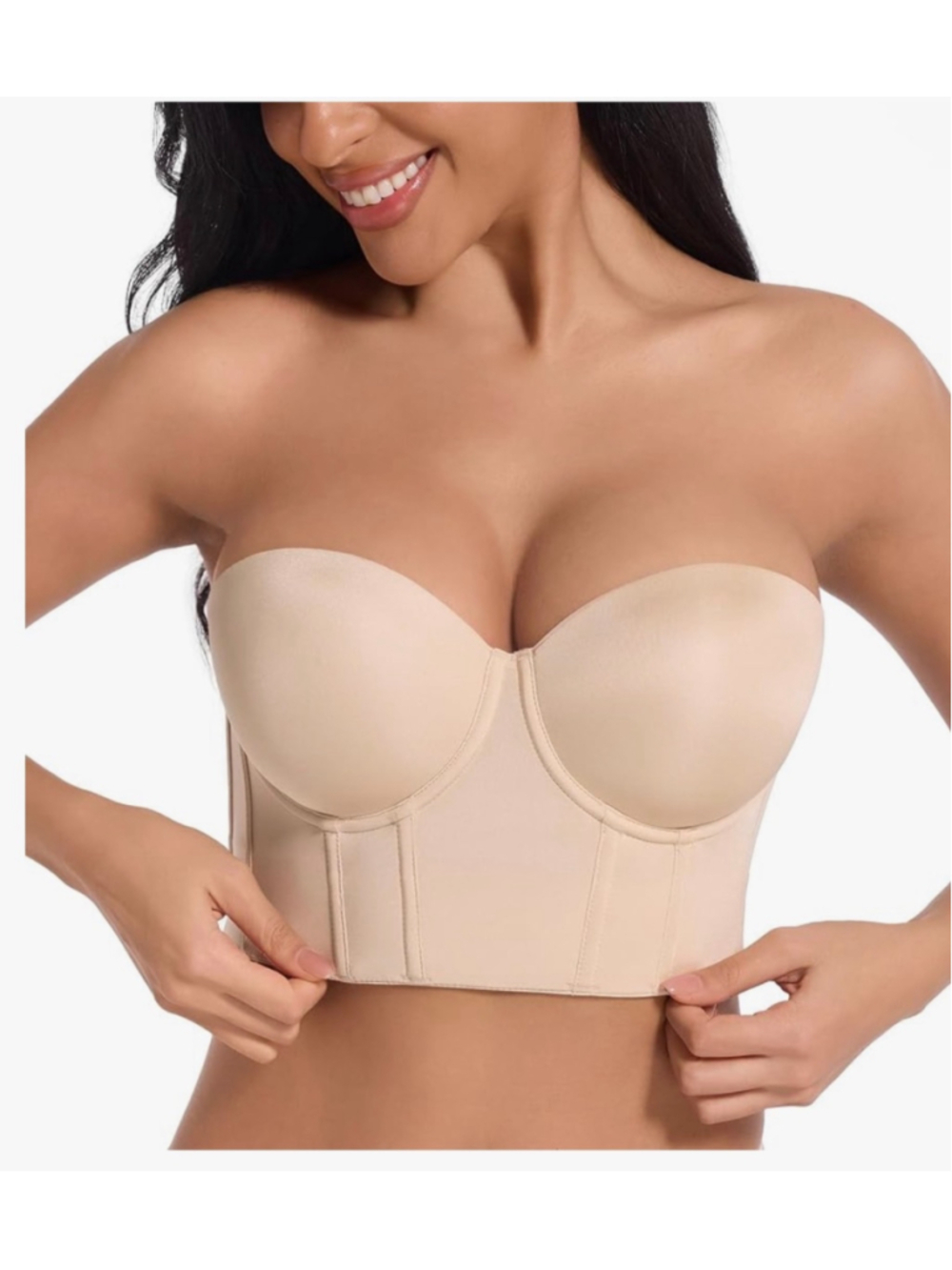 Women's Unbranded Strapless Bustier Bra, Beige, Size 40D